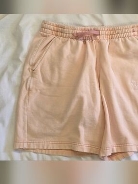 Vans Loose Fleece Distressed Shorts Peach Drawstring Casual Lounge Size Small